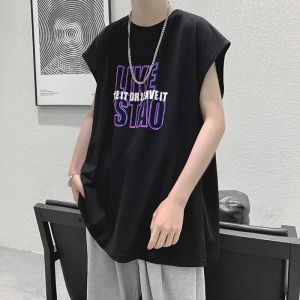 Summer Vest Mens Hong Kong Style Loose All-Matching Sleeveless T-Shirt plus Size Fashion Brand Ins Handsome Waistcoat Fitness Sports Top