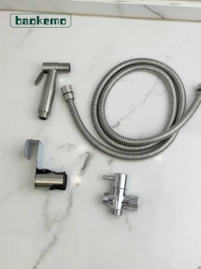 BAOKEMO Stainless Steel Wall Mounted bidet Spray Set-with Stainless Steel Hose & T-Valve