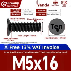 GUWANJI | Black Zinc Plated 304 Stainless Steel Countersunk Screw