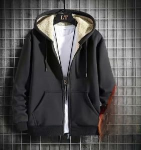 Mens Hooded Fleece Lined Thickened Lamb Velvet Cardigan Casual Loose Fit Youth Fashion American Style Autumn Winter Coat
