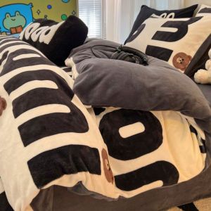 ชุดผ้าห่มขนแกะหนาแบบผ้าฝ้ายโพลีเอสเตอร์ฤดูหนาว ชุดนอนผ้าขนแกะสองด้าน ชุดผ้าคลุมเตียง 3 ชิ้น ชุดผ้าห่ม 4 ชิ้น