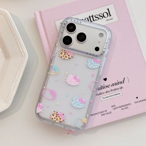 Sanrio | Luxury Frosted Leopard Print Hello Kitty Head Phone Case for iPhone 17 Pro 15 16 Pro Max  Protection Cover Cute Cartoon Funda