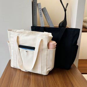 กระเป๋าผ้าใบทรงสี่เหลี่ยมจัตุรัสสำหรับใส่ของใช้ประจำวันขนาดใหญ่สำหรับผู้หญิง กระเป๋าสะพายไหล่แบบลำลอง สีสันสดใส กระเป๋าสะพายข้างแบบหนังสือ