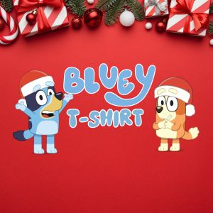 Kids T-shirt Bluey Christmas Theme good qualitynon-fading family t-shirt