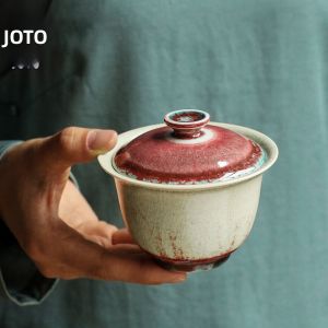 JOTO | Chinese Retro Handmade Blue and White Porcelain Heat-Insulating Gaiwan