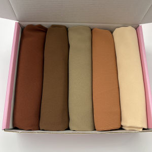 5PCS/Box Plain Hijab Bubble Chiffon Scarf Women Solid Color Muslim Shawls Hijabs Headband Islamic Headscarf Foulard Femme