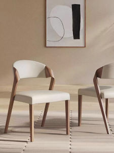 Nordic Dining Chair Simple Home Solid Wood Dining Table and Chair Italian Style High-End Chair Modern Quiet Log Armrest Armchair