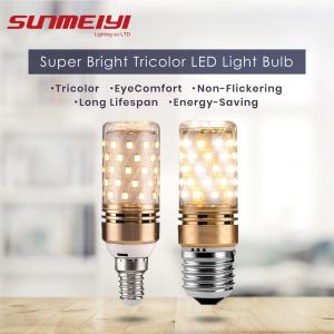 220V Led Lamp Bulb E14 Led Candle Light Bulb Tri-Colour 12W LED Bulb 3 Color IN 1 E27 E14 Holder LED Bulb Daylight / Warm White / Cool White Lampu Mento