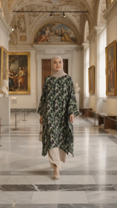 Kaftan Labuh Muslimah Casual & Harian - Zip Belakang Mudah Selesa - Corak Motif Abstrak