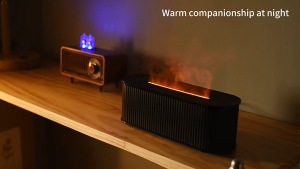 Máy xông tinh dầu khuếch tán tinh dầu HY-04 đèn LED 7 màu hiệu ứng ngọn lửa dung tích 300ML tự ngắt khi hết nước tặng kèm tinh dầu 10ml