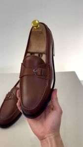 Dustino Brown Monk Strap Loafer Da Bò Đế Phíp Giày lười nam màu nâu có đai LF03