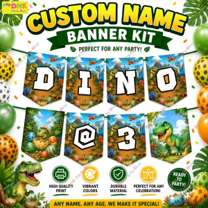 Custom Dinosaur Jurassic Animal Wild Theme Thick Premium Party DIY Dino Letter Number Banners Personalized Name Birthday Decor Trex Triceratops Raptor Adventure