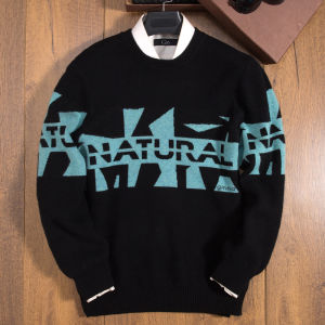 Thickened Pure Cashmere Knitted Sweater Letter Embroidery round Neck Autumn Winter Youth Casual Long Sleeve Mens Knitwear