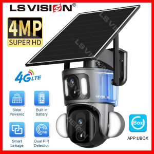 LS VISION 4MP Dual Lens Solar CCTV Camera 4G SIM Card Outdoor Waterproof Smart Linkage Ai Humanoid Detection PTZ Security Camera Dual PIR Night Vision Two-way Voice Surveillance Cam