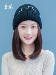 Hat Wig Womens Long Hair Integrated Fashion Autumn and Winter Knitted Hat Long Curly Hair Internet Celebrity Artificial Detachable Hat Wig