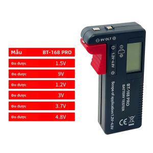 BT-168D Màn Hình LCD Kỹ Thuật Số Máy Kiểm Tra Pin Đồng Hồ Đo Điện Áp Cho AA AAA C D 9V 1.5V Pin Nút Tương Thích Công Cụ Đo Điện