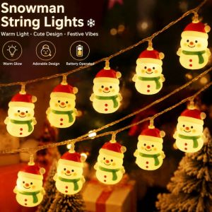 Cartoon Christmas Light String 1.5m 10 LED Warm Light Battery Powered Flexible Wire with Santa Snowman for Party Gift Decoration