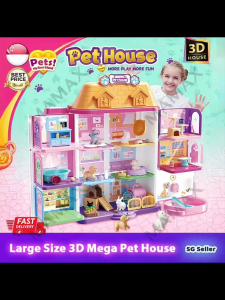 【SG Stock】55cm Tall Large Size Luxurious Mega 3D Pet Play House With Elevator★Interactive Animal Toys★Pretend Play for Kids★Birthday Gift★Educational Simulation Pet Toy🏠Rich Assessories✅