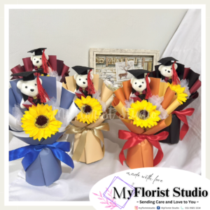 MYFLORIST Poly Form Convo Bear Bouquet Graduation Bouquet Soap Sunflower Bouquet Simple Bouquet Gift for Kids Gift for Friend Gift for Student