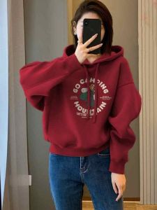 อินเทรนด์ หลวม เสื้อฮู้ด เสื้อสเว็ตเชิ้ต ผู้หญิงแขนยาวบางสั้น เสื้อโค้ท ลำลอง ใส่สบาย ออร์แกนิค ผ้าฝ้าย ฤดูใบไม้ร่วง ฤดูหนาว แฟชั่น