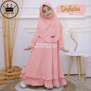 Gamis Syari anak perempuan plus hijab 3-12 tahun termurah 2025 / Gamis crinkle anak model DELISHA