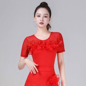Latin Summer Short Sleeved Top National Standard Figure Training Modern Square Dance Costume