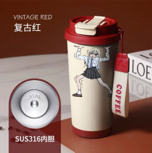 Portable Insulated Stainless Steel Coffee Cup for Women Straw Water Cup Ice Preservation Cute Cartoon Design Versatile Outdoor Use