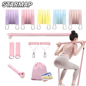 Multi Functional Tension Rope Fitness Stretcher For Household Abdominal Stretching Training Pilates Stick Set Macaron Color