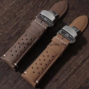 18mm 20mm 22mm Business Deployment Clasp Wrist Band Matte Perforated Breathable Leather Watch Strap for Seiko for Rolex Bracelet