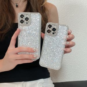 เคสโทรศัพท์หรูหราวิบวับสีเงินประดับกลิตเตอร์เลื่อม สำหรับ iPhone 17 16 15 14 13 12 Pro Max