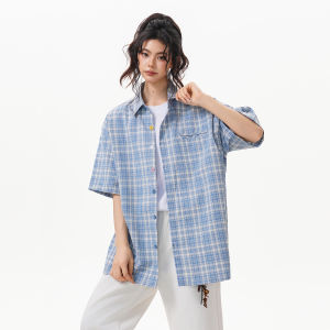 BWKA | Summer Lightweight Loose Fitted Five-quarter Sleeved Plaid Shirt
