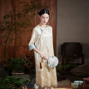 Modified Traditional Cheongsam Dress round Neck Embroidered Satin Summer New Style by Mody Guilan Elegant Chinese Fashion