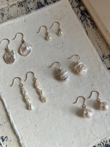 Natural water Pearl Earrings 14K Gold Plated Baroque Shape French Vintage Anti-Allergy Hook for Women Handmade Jewelry