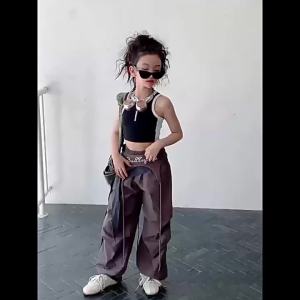 Cargo Pants for 7-16years old Kids Girl American Stacked Cargo Pants New Syle 2IN1 Dance Fashion Loose Pants Wide Leg Trouser High Waist Baggy Pants Hip Hop Trend Pants