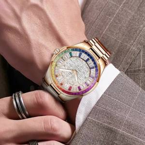 Luxury Designer-Inspired Style Womens Mechanical Watch with Colorful Square Diamonds Stainless Steel Case Bracelet FashionGIFT