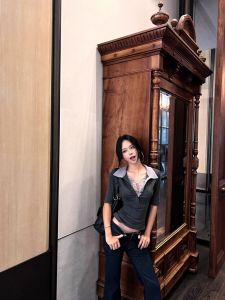 Áo Thun Tay Ngắn Đan Ren Kumikumi Pure Desire Dành Cho Nữ Mùa Hè Áo Polo Đa Năng Áo Thun Bó Sát Áo Thun Thường Ngày