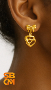SBGM Jewelry 10K Gold Filled Twin Hearts Drop Earrings Non Tarnish Hypoallergenic No Fading with Box