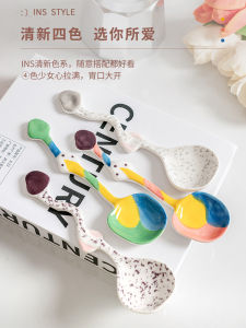Ceramic Spoon Long Handle Small Size Cute Girl Heart Soup Spoon Creative High Aesthetic Value Home Use Dining Utensils