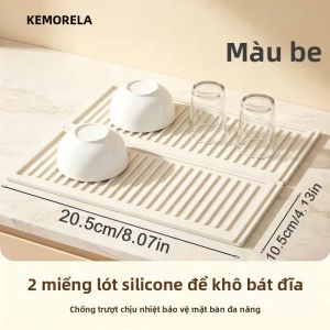 Tấm Lót Silicon Chống Trơn Chịu Nhiệt Cấp Thực Phẩm 2 Mảnh Ghép Dùng Cho Chậu Rửa Chén & Bếp Bảo Vệ Mặt Bàn Bếp