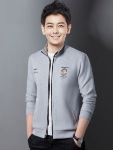 ROMON | Romon Mens Open Cardigan Hoodie Casual Loose Sports Zipper Stand Collar Jacket Trendy Autumn New Style Comfortable Cotton Blend