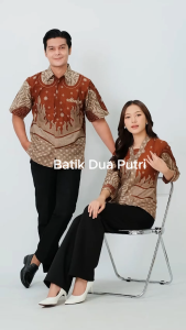 Atasan Couple Batik Blouse Wanita Kemeja Pria Terakota [SKU CAPPUCINO] Disigen Batik Dua Putri