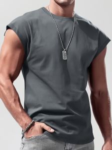 MenS Summer Solid Color Sleeveless Tank Top Breathable Suitable for Casual Sports Versatile Style