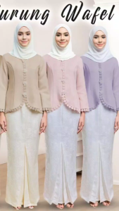 Floral Jacquard Baju Kurung Sulam Plain Muslim Set Pleated Kurung Baju Bridesmaids Kurung Baju Raya Perempuan 2025 Terbaru Green/Lilac/Brown