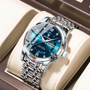 POEDAGAR Luxury Trendy Man Wristwatch Waterproof Stainless Steel Luminous Men Watch Date Week Fashion Quartz Mens Watches Reloj