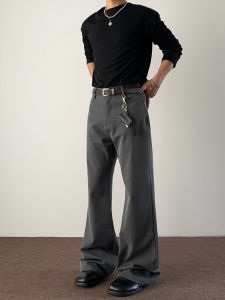 American Style Cleanfit Grey Knife Edge Flared Mens Straight Leg Slimming Pants Old Money Feel Casual Trousers