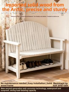 XiMei WoodWork | Solid Wood Entryway Shoe Changing Bench with Backrest