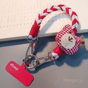 Cute Bear Short Woven Phone Strap Keychain Camera Pendant Carrying Essential Shell Nylon Thread Material Durable Mobile Accessory