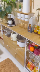 Kuga Minimalist Multi functional Kitchen Shelf Wooden Shelf Kitchen Storage Rack Cabinet Rack Microwave Oven Rack