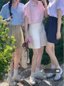 High Waist Straight Leg Casual Pants Five Tenths Wide Leg Short Shorts Japanese Style Youthful Summer Slimming Versatile Cotton 100%