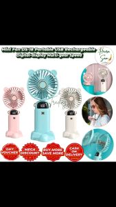 Mini Fan DS-18 Portable USB Rechargeable Digital-display Multi-gear Speed Handheld Hanging neck style with Battery.
